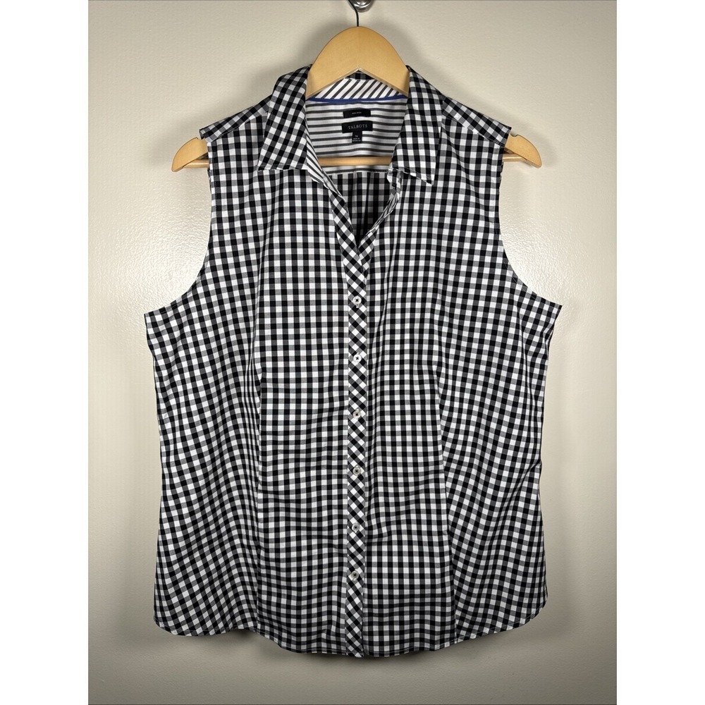 Talbots Sleeveless Non-Iron Perfect Shirt Womens 16 Sunrise Gingham Black White